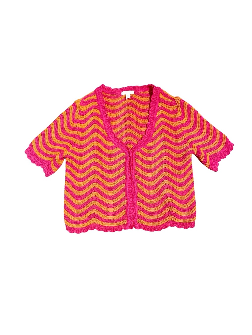 H&M Stretchy Zigzag Knit Cropped Short Sleeved Cardigan Size Small
